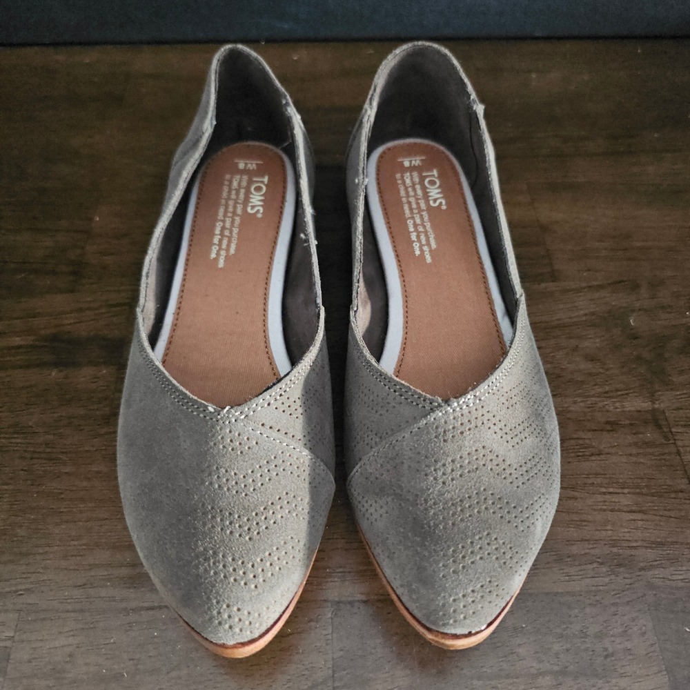 TOMS Jutti Flat Women Size 8 Tarmac Olive Suede Chevron Embossed NEW